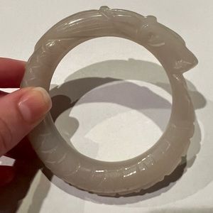 Jade/White Quartz? Carved Dragon Bangle